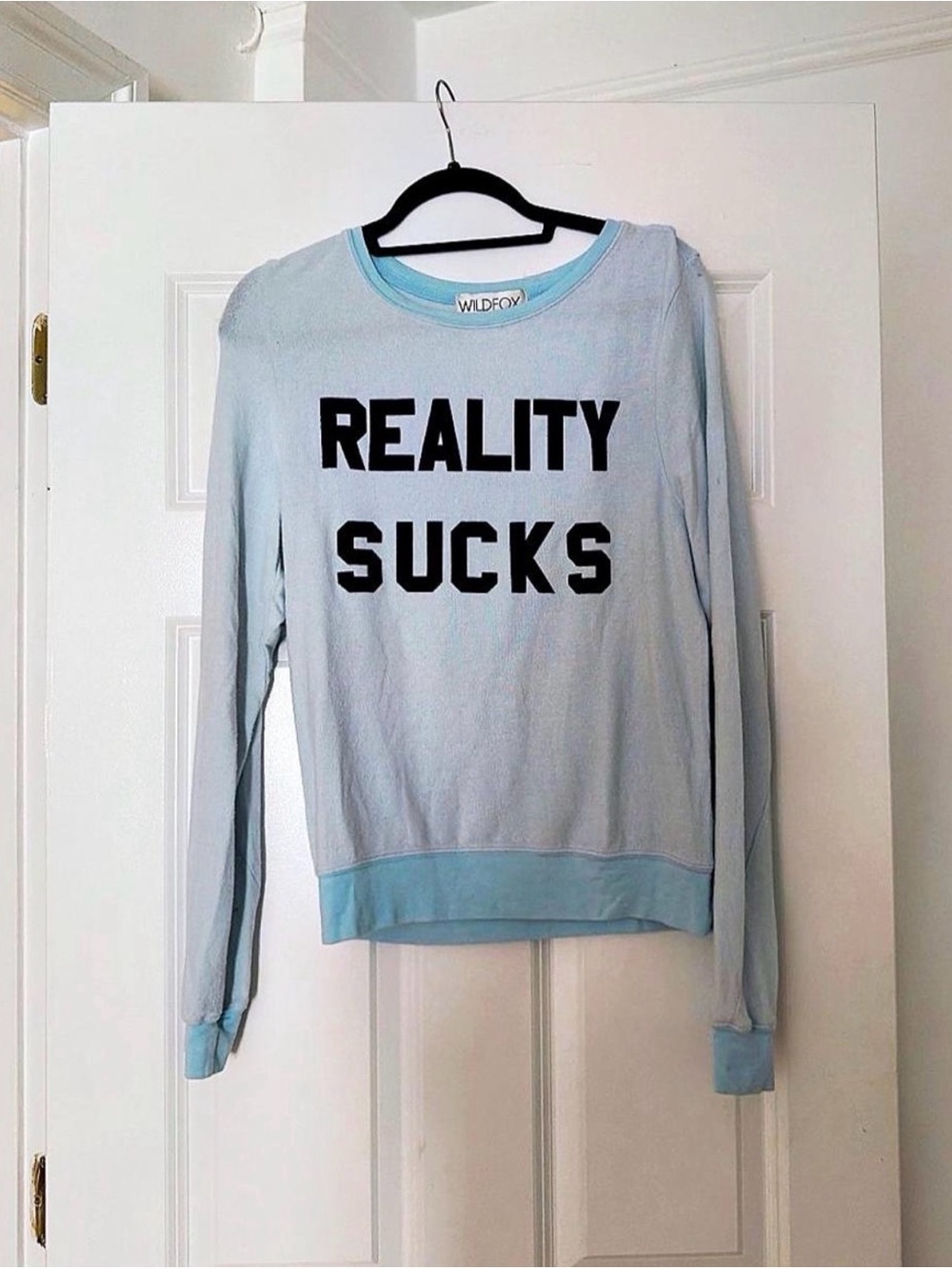 Wildfox Light Blue 'Reality Sucks' Crew Sweatshirt